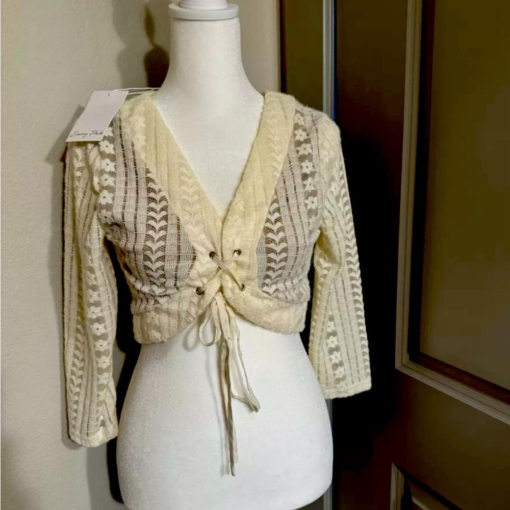 Emory Park Women's size small knit pointelle Cropped corset like cardigan